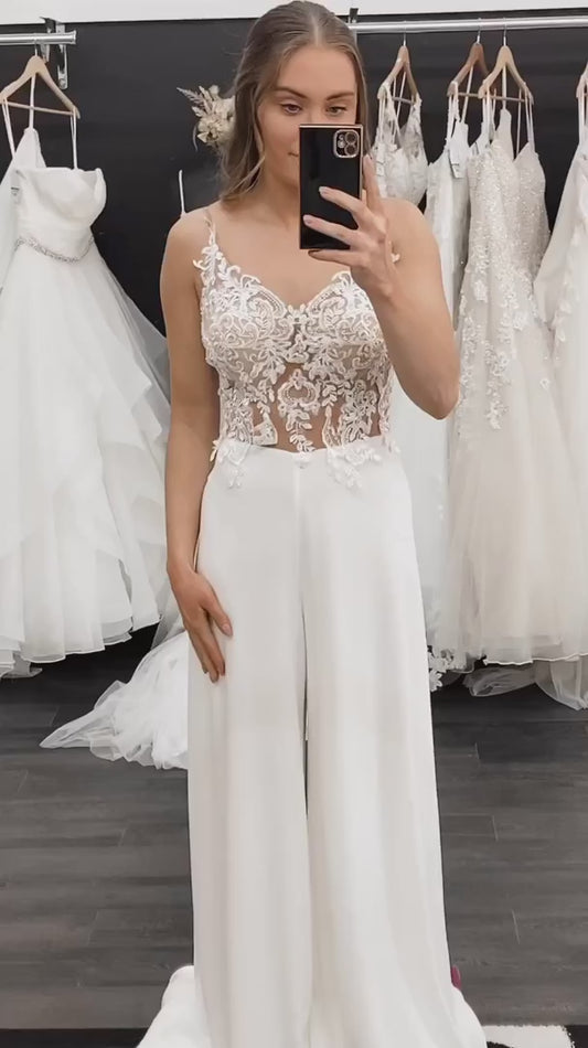 2 salti per le tute da sposa abiti da sposa per donne vestiti in pizzo Applique in perline da sposa da sposa abiti da sposa Vestidos de noiva lunghezza del pavimento