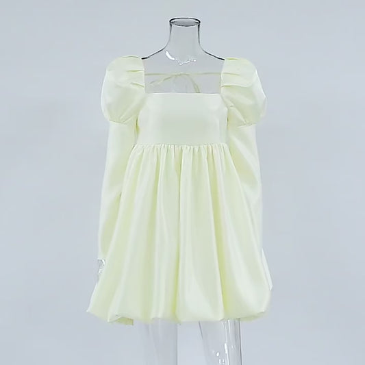 Mini vestido De novia elegante con cuello cuadrado para mujer, manga larga abombada, corte A, vestidos De novia simples