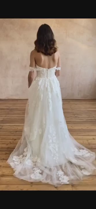 Vestido de novia de talla grande para playa, escote en forma de corazón, apliques con hombros descubiertos, vestidos de novia de tul suave, bata Sexy con espalda abierta y corte en A 