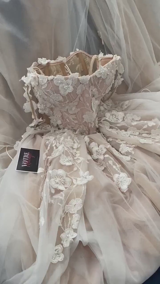 Vestidos de novia elegantes de corte a, sin mangas, apliques de tul, champán, vestidos de fiesta para mujer, vestidos largos de novia