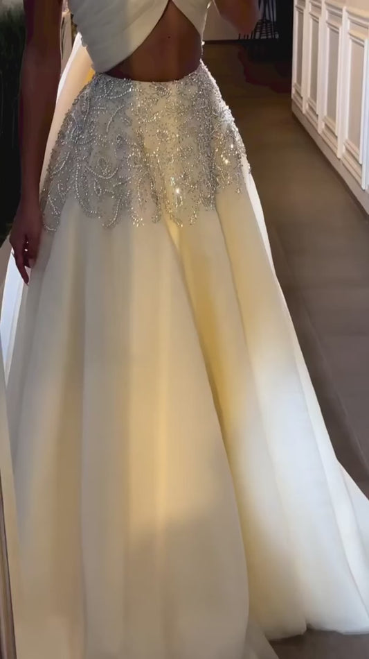 Arabia Saudí Halter Beige vestido de noche de Dubái para mujer boda cristal de lujo Dubai vestidos largos para fiesta de graduación 