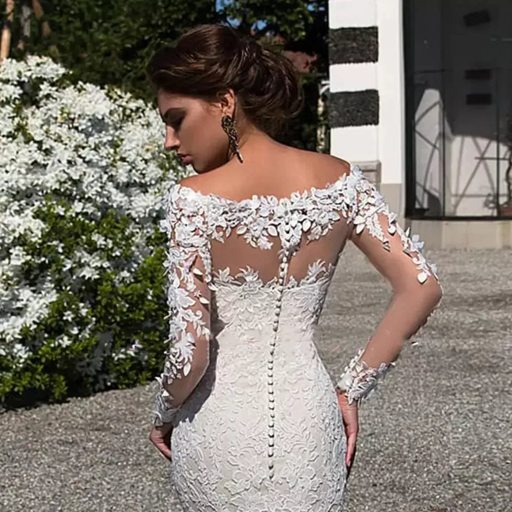 Gorgeous Tulle & Lace Bateau Neckline Mermaid Wedding Dress 2021 robe de mariee Wedding Gown With 3D Flowers & Beadings