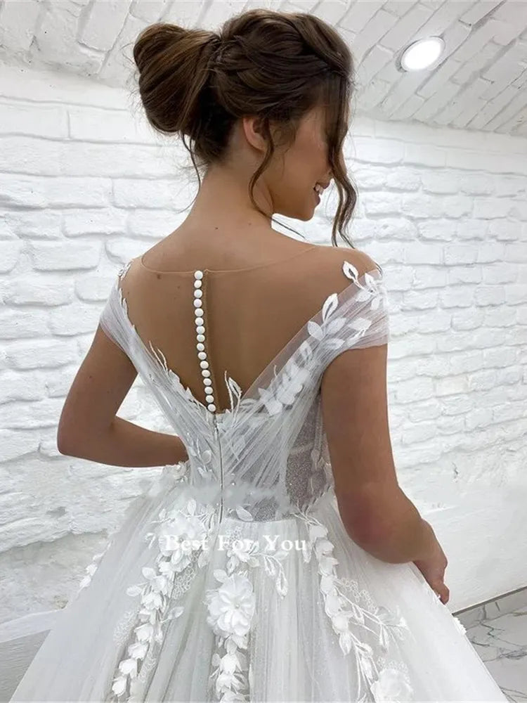 Gaun Perkahwinan Wanita Cantik A-Line 3D Lace Applique Bohemian Bridal Gowns Princess Formal Beach Party Party Sexy V-Neck Robe