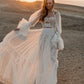 A Line Tulle Beach Wedding Dresses Long Sleeves Lace Illusion Bridal Gowns  Sweetheart Princess Bride Dresses for Women