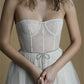 Modern Strapless Short Civil Wedding Dresses Sleeveless Beaded Tulle Tea-Length A-Line Elopement Bride Dresses Open Back