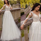 Long Sleeves Tulle Wedding Dress Lace Applique Scoop Neck A-Line Bride Gown for Woman Vestidos De Novia