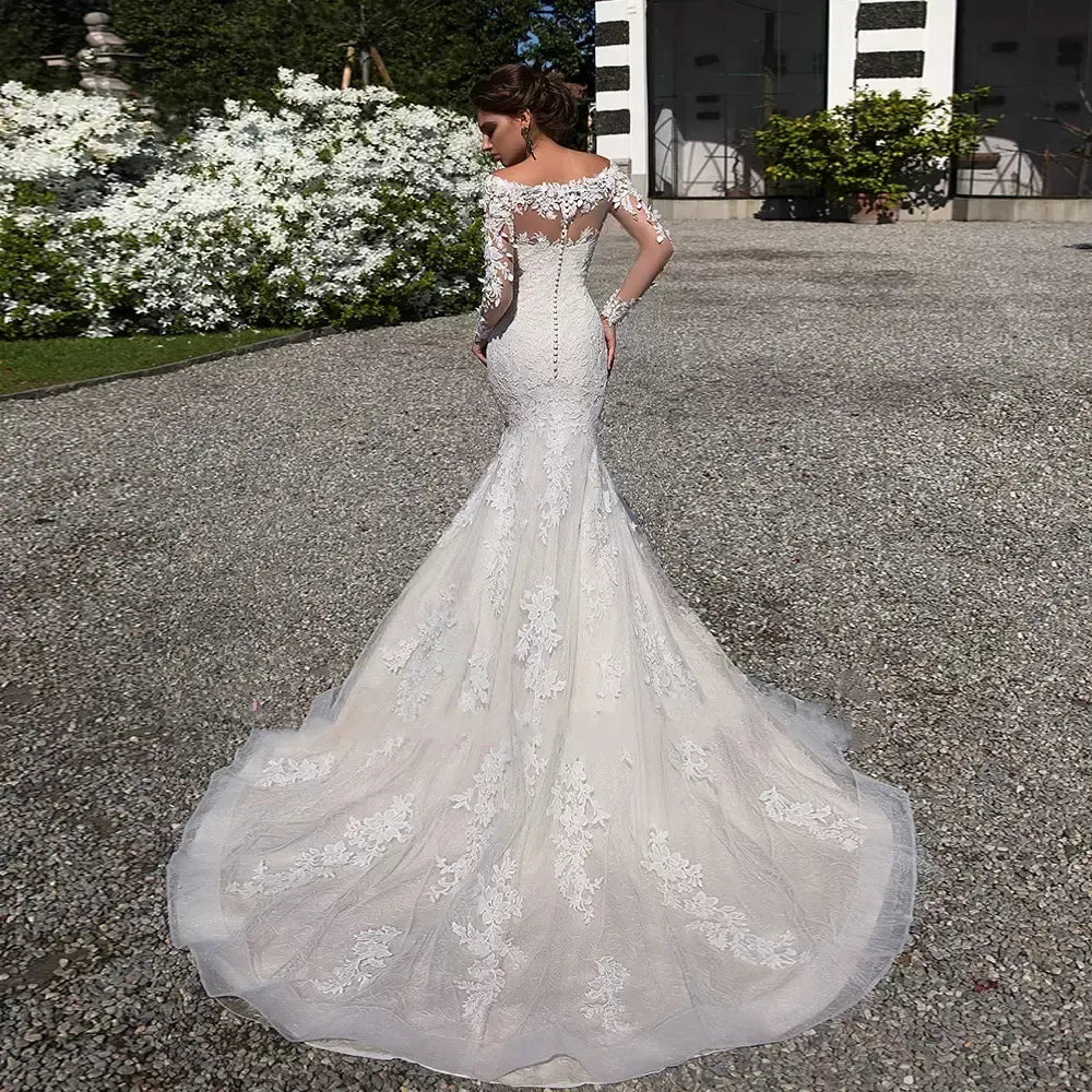 Gorgeous Tulle & Lace Bateau Neckline Mermaid Wedding Dress 2021 robe de mariee Wedding Gown With 3D Flowers & Beadings