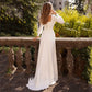 Eleganti abiti da sposa a-line Donne Women Square Collar Long Sleeve Back Simple Simple Bridal Abito da sposa Sweep Train Vestidos de Noiva