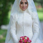 Vestido de noiva árabe Islâmico Manga longa Vestido de noiva muçulmano vestido de baile árabe renda hijab vestido de noiva 2021