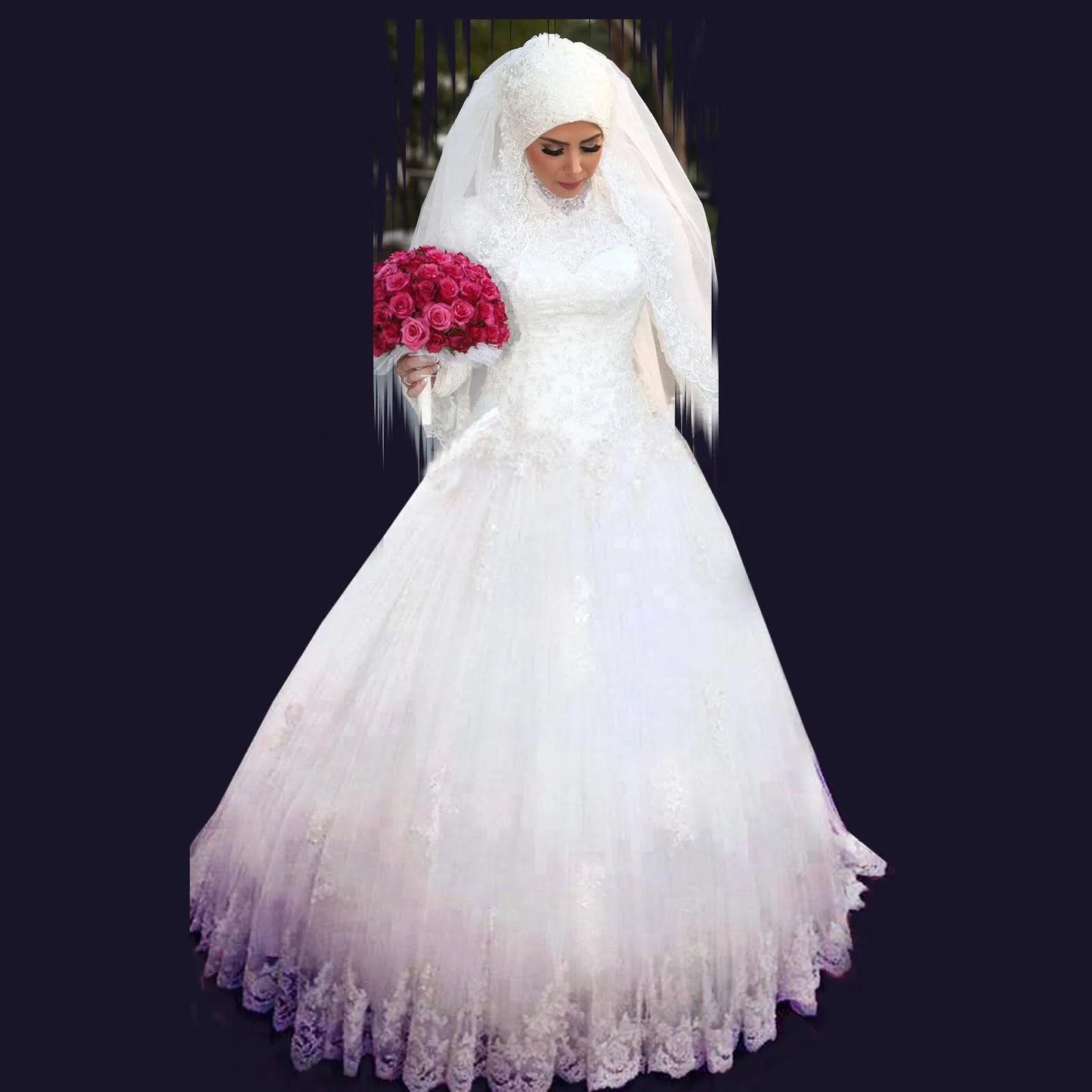 2022 maniche lunghe abiti da sposa musulmani in pizzo alto in pizzo lungo abito di maria islamico abiti da sposa arabi islamici Vestitido de nolia