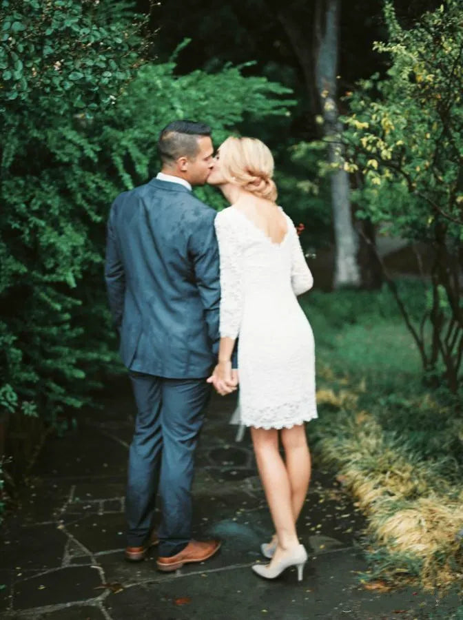 Vestidos de novia cortos de manga larga de encaje elegante vaina vestidos de novia románticos vestido de invitados de boda hecho a medida