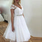 New Desigh Short Sleeves Lace Wedding Dresses Short Tulle Bridal Gowns Vestido De Novia