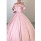 Gaun Perkahwinan Panjang Panjang Tulle Off-the-Shoulder yang unik & Bowknot Pink Bridal