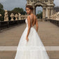 Sparkling Tulle Wedding Dresses High Quality Sexy Deep V-Neck Lace Appliqued Beach Boho Shiny Bridal Gowns with Split