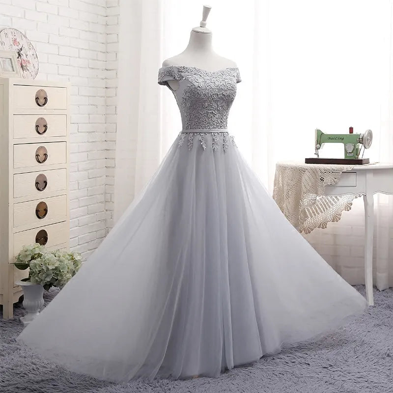 Elegant Chiffon Lace Maxi Wedding Bridesmaid Party Dresses for Women Summer Sexy Off Shoulder Long Prom Evening Guest Dress