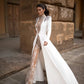 Sexy Open Back Pant Suit Vintage Champagne Wedding Jumpsuit With Long Coat Jacket Lace Applique Beaded High Neck Two Pieces