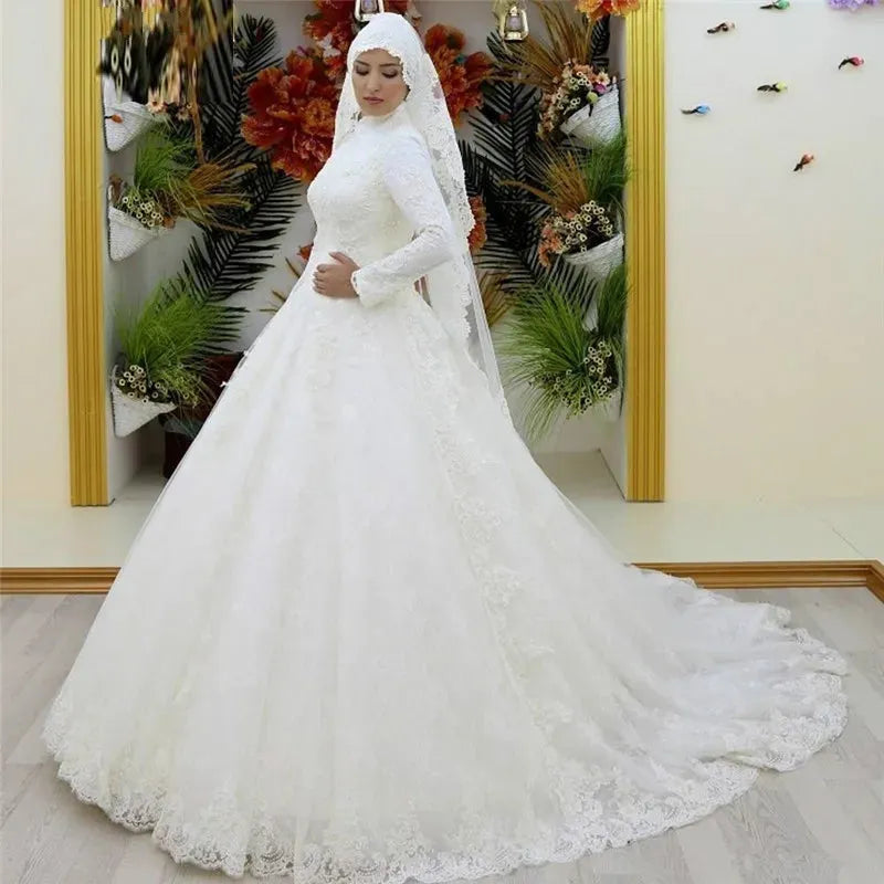 Muslim Wedding Dress Long Sleeve Lace Wedding Dresses Ball Gown