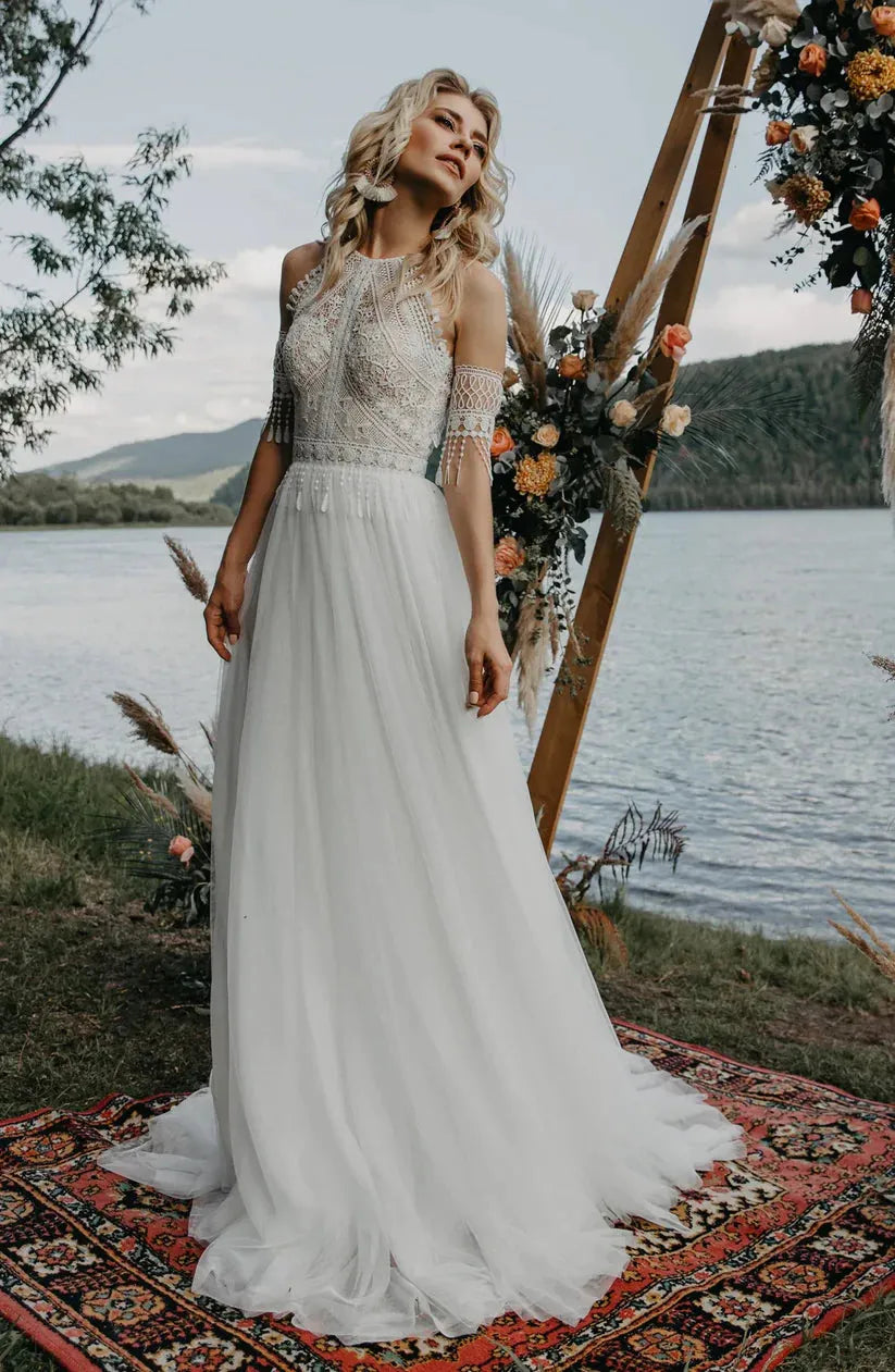 Bohemian Beach Wedding Dresses with Sleeves Robe De Mariage For