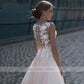 Graceful Tulle V-Neckline A-line Wedding Dress With Lace Appliques & 3D Flowers & Beadings Champagne Bridal Gowns