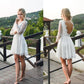 Newest Short Wedding Dresses with Illusion Long Sleeves Full Lace V Neck Backless Summer Beach Bridal Gowns Informal Party Wear