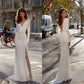 Long Sleeves Deep V-Neck Wedding Dresses Sheath Mermaid Bride Dresses Simple Soft Satin Backless High Slit Wedding Gowns