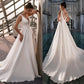 Pakaian Perkahwinan Satin Sederhana Lengan V Legle A Line Back Criss Cross New Gown Gaun Pengantin Baru Vestido de Noiva