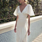 Boho Wedding Dress Simple Beach Summer Lengan Pendek V-Neck Chiffon Backless Robe de Mariee Custom Made For Women Bridal Gowns