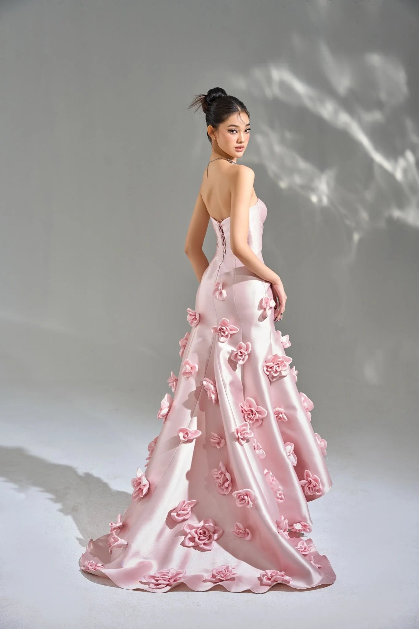 Gaun Prom Pink Elegant Sweetheat Lengan Gaun Pernikahan Lengan Bunga 3d Renda Gaun Malam Wanita Dengan Kereta