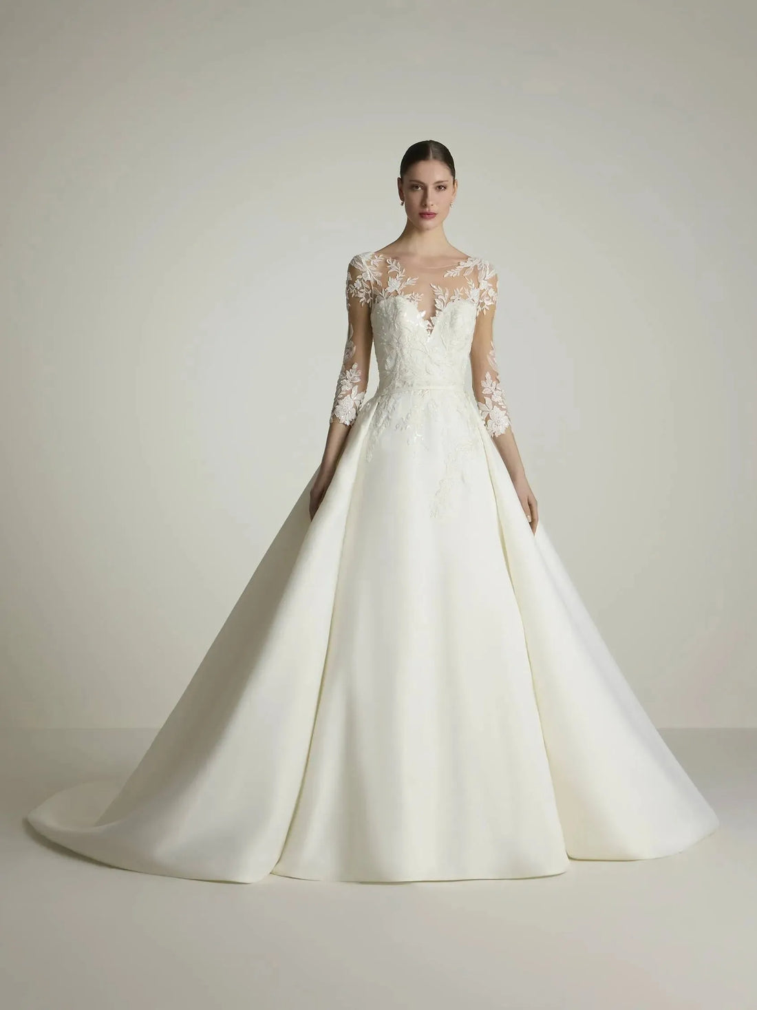 Three Quarter Sleeves Wedding Dress Modern Princess Vestido De Novia Bow Satin Court Train Sleeves Bridal Gowns White Mermaid Satin Satin