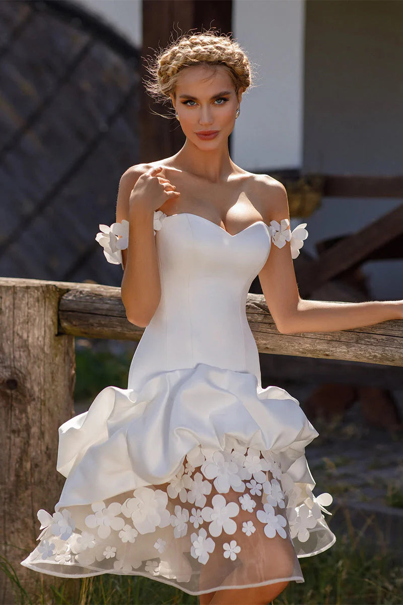 Abiti da sposa graziosi abiti da sposa eleganti abiti lunghi fino al ginocchio per festa formale fuori dalla spalla graziosa Vestidos de nolia