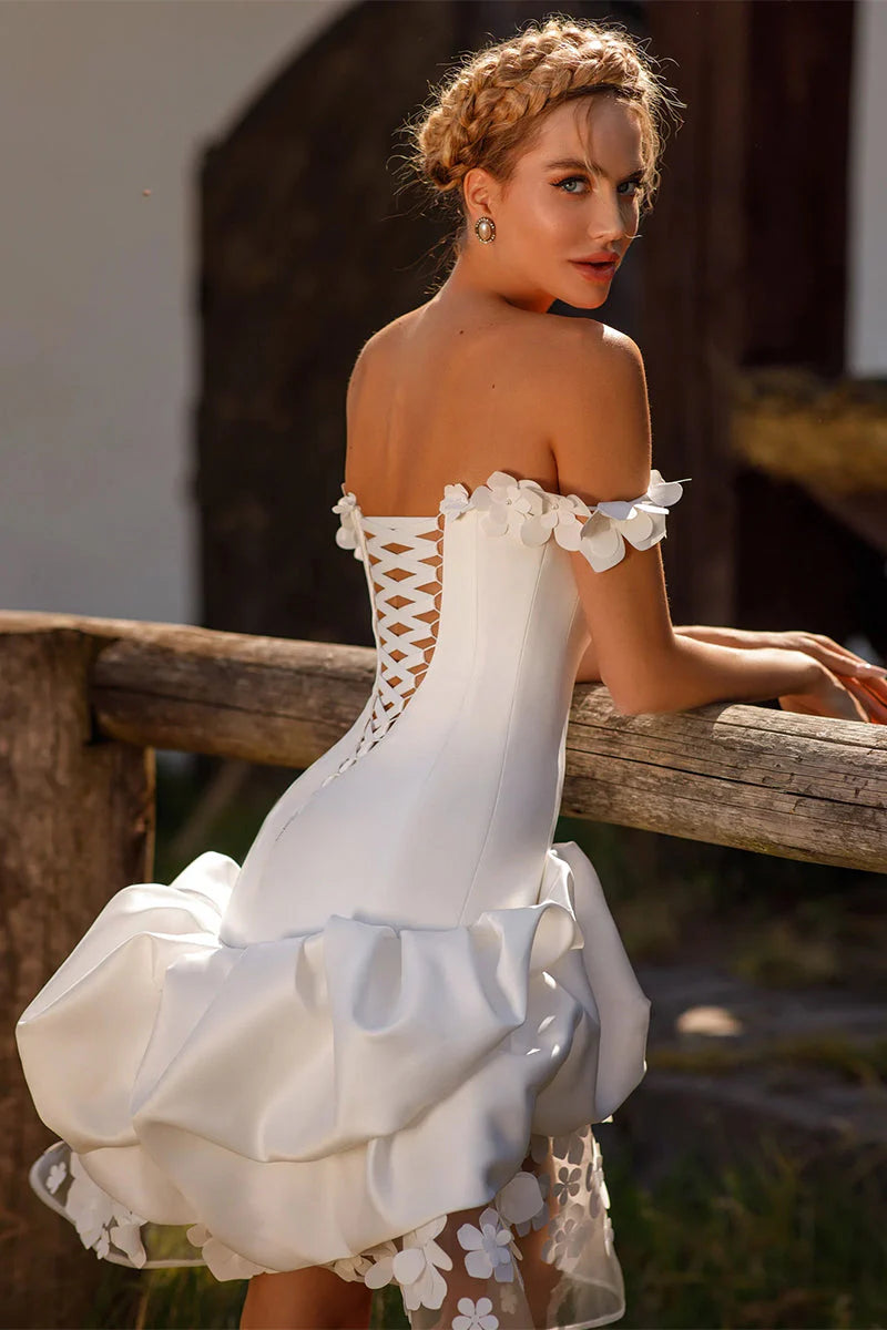 Abiti da sposa graziosi abiti da sposa eleganti abiti lunghi fino al ginocchio per festa formale fuori dalla spalla graziosa Vestidos de nolia