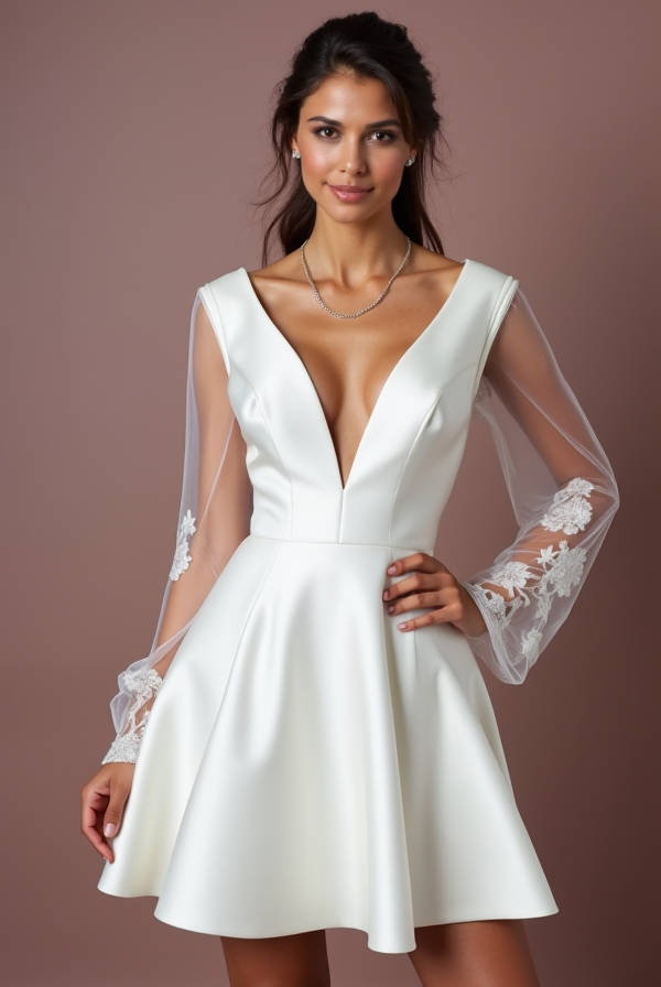 Mini Short Wedding Dress with Elegant Details for a Glamorous Look mesh New Satin Short Wedding Dress silk