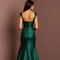Romantic Green Evening Dress & Prom Dress with Floral Appliqués and Tulle Skirt green New Satin
