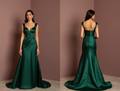 Romantic Green Evening Dress & Prom Dress with Floral Appliqués and Tulle Skirt green New Satin
