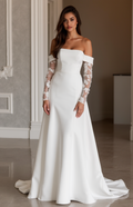Mermaid White Wedding Dress with a Fit-and-Flare Silhouette for a Stunning Look backless mesh New Satin white