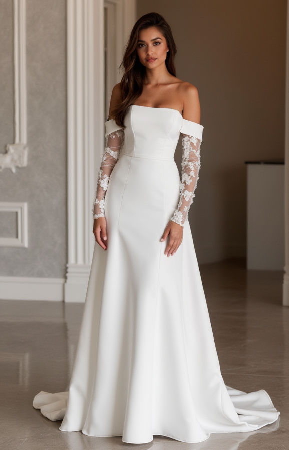 Mermaid White Wedding Dress with a Fit-and-Flare Silhouette for a Stunning Look backless mesh New Satin white