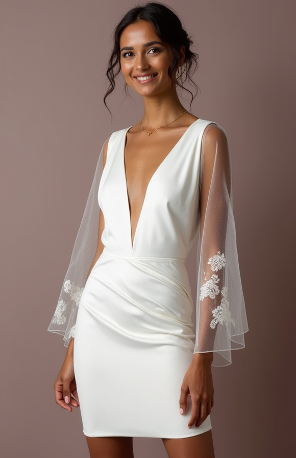 Short Mini Wedding Dress for Outdoor Ceremonies and Casual Weddings mesh New Satin Short Wedding Dress silk