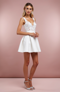 Chic White Mini Short Wedding Dress with Pearl Embellishments for a Glamorous Touch New Satin white