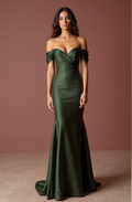 Glamorous Green Evening Dress & Prom Dress with Feather Details for Extra Drama green New Satin