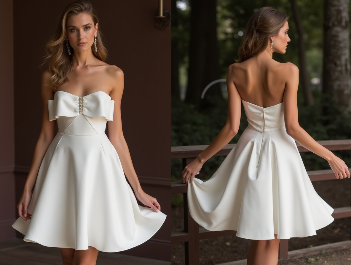 Stylish White Mini Short Wedding Dress with a Pleated Bodice for a Flattering Silhouette