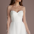 Playful White Mini Short Wedding Dress with a Tulle Skirt for a Fun and Flirty Look mesh New Satin white