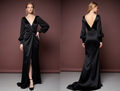 Black Wedding Dress with a High Slit for an Edgy and Sexy Look black mesh New Satin split