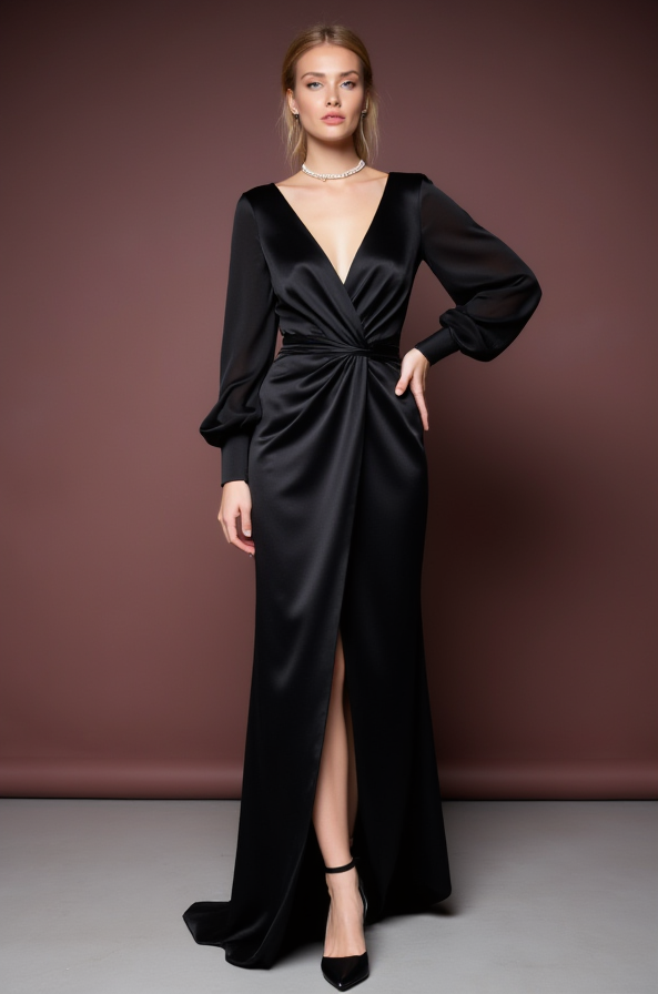 Black Wedding Dress with a High Slit for an Edgy and Sexy Look black mesh New Satin split