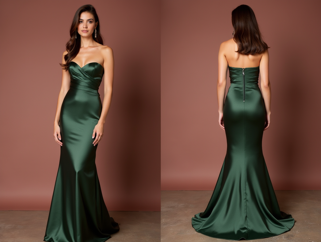 Trendy Green Evening Dress & Prom Gown with High Slit and Corset Bodice green New Satin
