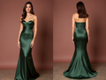 Trendy Green Evening Dress & Prom Gown with High Slit and Corset Bodice green New Satin