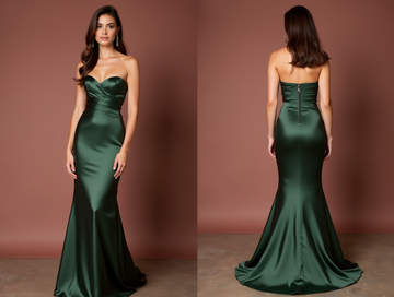 Trendy Green Evening Dress & Prom Gown with High Slit and Corset Bodice green New Satin