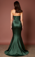 Trendy Green Evening Dress & Prom Gown with High Slit and Corset Bodice green New Satin