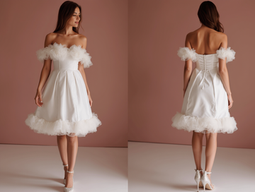 Bohemian White Mini Short Wedding Dress with a Flowing Tulle Skirt for an Ethereal Look New Satin white