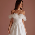 Bohemian White Mini Short Wedding Dress with a Flowing Tulle Skirt for an Ethereal Look New Satin white