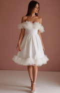 Bohemian White Mini Short Wedding Dress with a Flowing Tulle Skirt for an Ethereal Look New Satin white